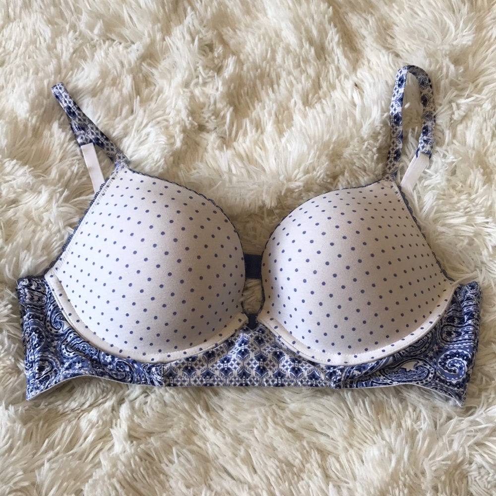 Victoria’s Secret white and blue bandana bra
